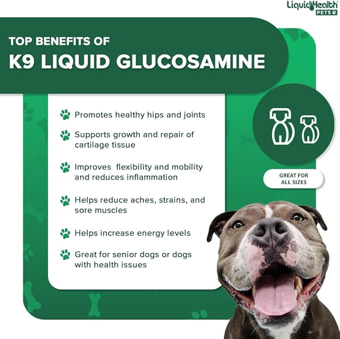 LIQUIDHEALTH 32 Oz K9 Liquid Glucosamine for Dogs, Puppies and Senior Canines - Chondroitin, MSM, Hyaluronic Acid – Joint Health, Dog Vitamins Hip Joint Juice, Dog Joint Oil - 3 Pack