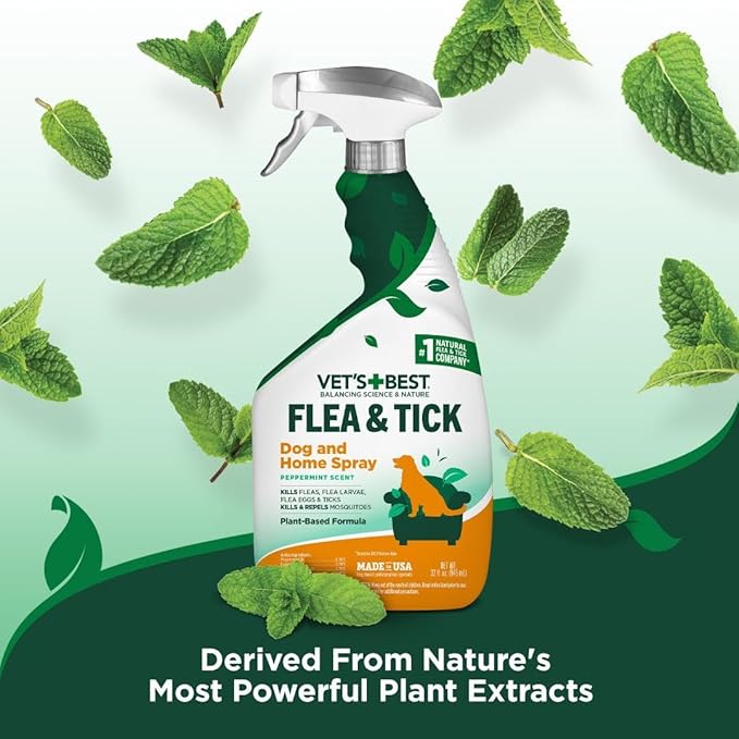 Vet's Best Flea and Tick Home Spray - Dog Flea and Tick Treatment for Home - Plant-Based Formula - Certified Natural Oils,Green - 32 oz