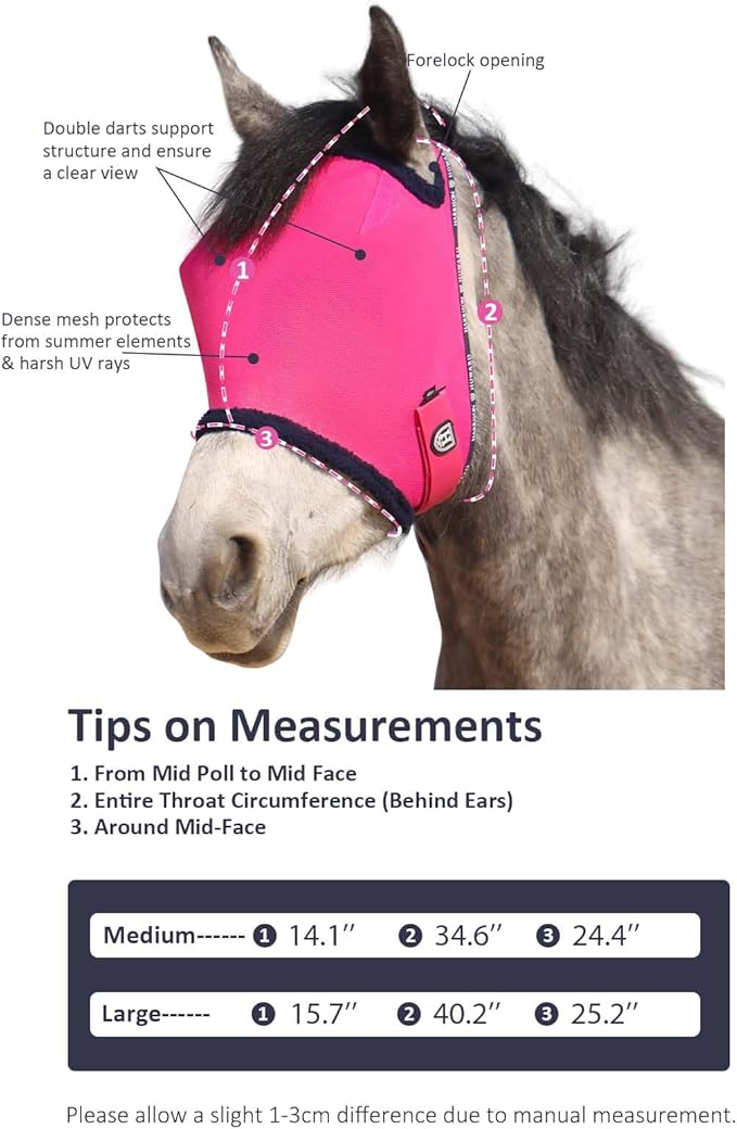 Harrison Howard All Round Mesh Horse Fly Mask UV Protective with Fleece Padded Edging Magenta L