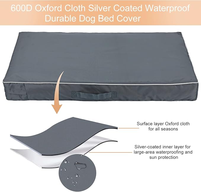 Chinchilla Waterproof Heavy Dog Bed Cover Washable, with Zipper Opening Fillable Universal Dog Bed Replacement Cover.Cover Only (XXX-Large, Gray)