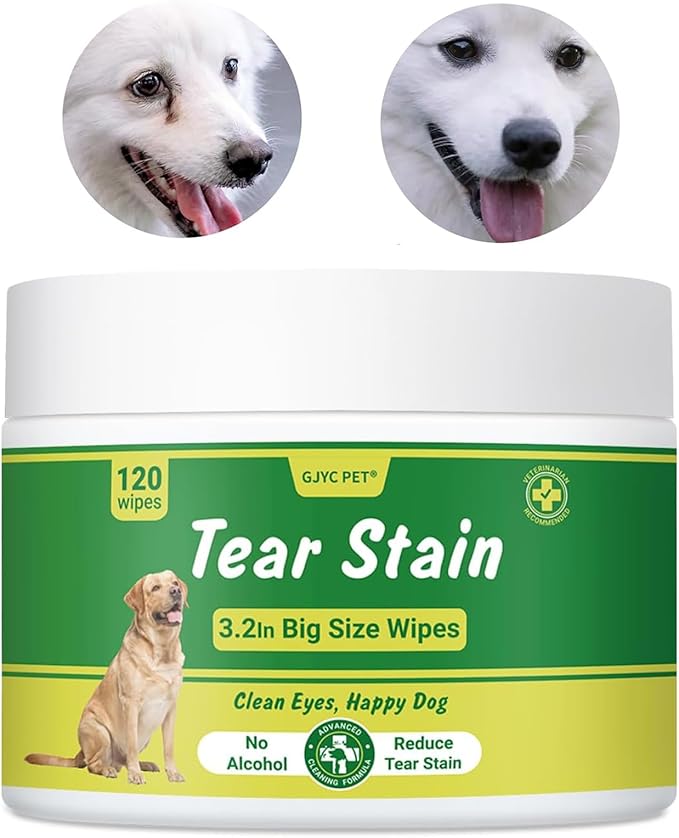 Eyes Wipes for Dogs & Cats - 𝟭𝟮𝟬𝗰𝘁 Gently Remove Tear Stain, Eye Debris, Discharge & Mucus Secretions - aloe vera Pet Cleaning Wash Pads for Eyes, Wrinkle, Face