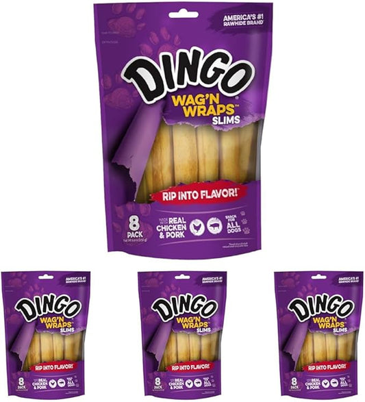 Dingo Wag’n Wraps Slims 8 Count, Made with Real Chicken and Pork, for All Dogs (Pack of 4)
