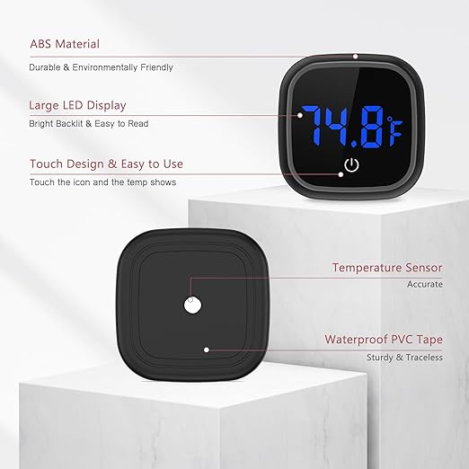 LED Digital Aquarium Thermometer, Wireless Stick-on Fish Tank Thermometer with Built-in Battery, for Fish, Axolotl, Turtle, Reptiles