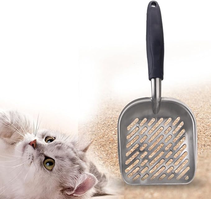 Metal Cat Litter Scoop Hollow-Out Cat Scooper Pet Poo Shovel Kit Pet Reptile Terrarium Bedding Litter Cleaner Scoop Kitty Cat Litter Scooper Sifter (Gray)