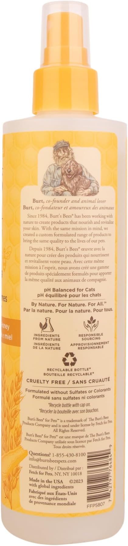 Burt's Bees for Pets Cat Naturally Derived Dander Reducing Spray with Soothing Colloidal Oat Flour & Aloe Vera - Cruelty Free, Made in USA, 10 oz Bottle