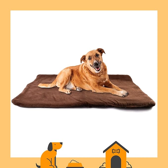 Dog Mat - 27.5 x 39.3 in Fluffy Padded Dog Blanket w/Insulation - Non Slip Kennel Mats for Sleeping - Machine Washable Bed for Dogs - Brown