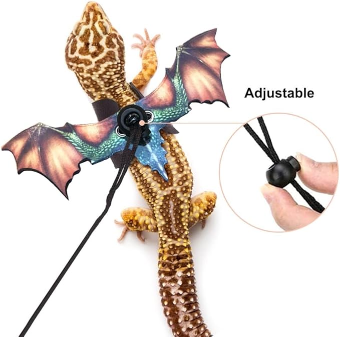 Bearded Dragon Leash, Adjustable Portable Reptile Leash with Cool Wings for Gecko, Bearded Dragon, Chameleon, Iguana, Hamster, Guinea Pig (S+M+L)