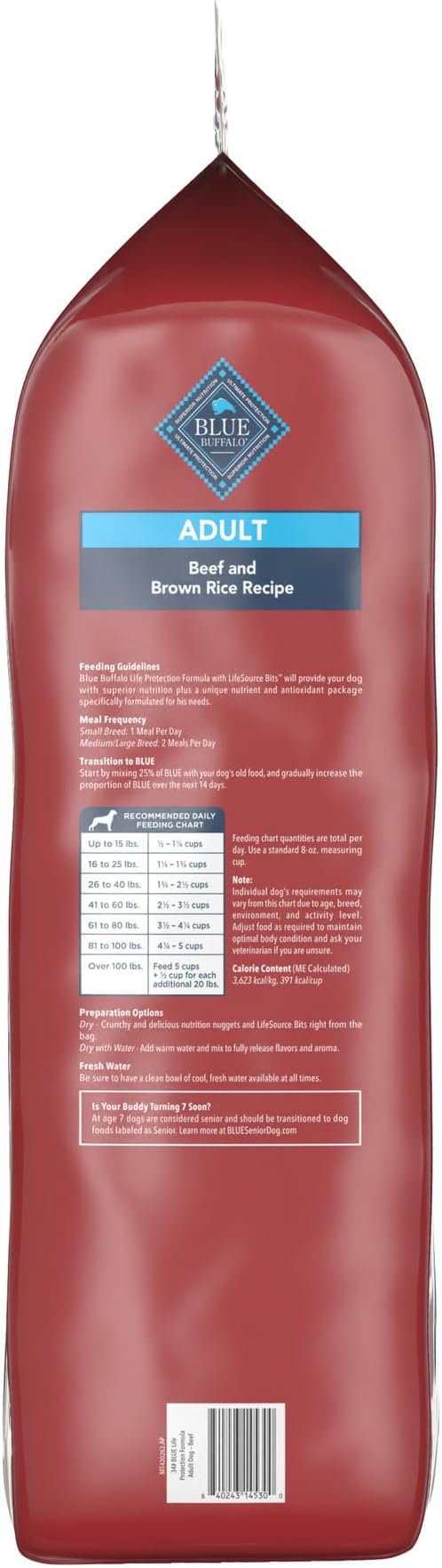 Blue Buffalo Life Protection Formula Adult Dry Dog Food, Helps Build and Maintain Strong Muscles, Made with Natural Ingredients, Beef & Brown Rice Recipe, 34-lb. Bag