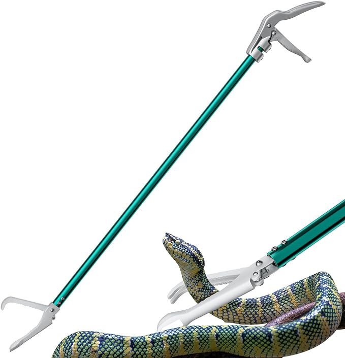 60" Snake Grabber Tongs,Extendable Snake Tong Reptile Grabber Rattle Snake Catcher Wide Jaw Handling Tool-Green