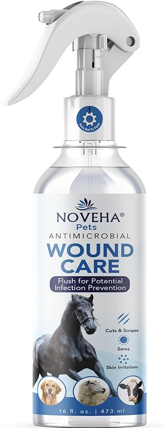 NOVEHA Pet Wound Spray - Sores, Abrasions and Wounds Care for Horse - Fast-Acting Skin Repair, Helps with Rashes, Hot Spots, Scratching, 6fl oz | 473ml