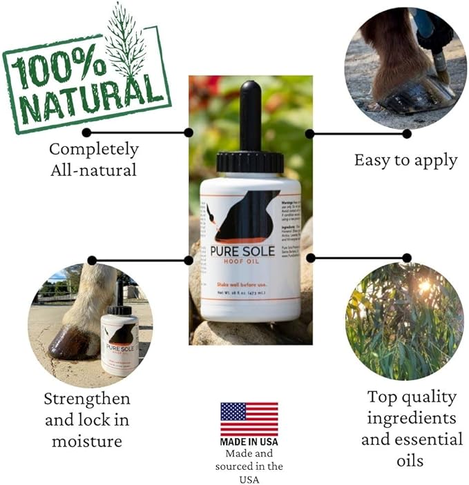 Hoof Oil - All Natural Hoof Conditioner for Horses with Hoof Oil Brush Applicator - Strengthens, Moisturizes and Treats Hoof Problems - 16 fl oz.