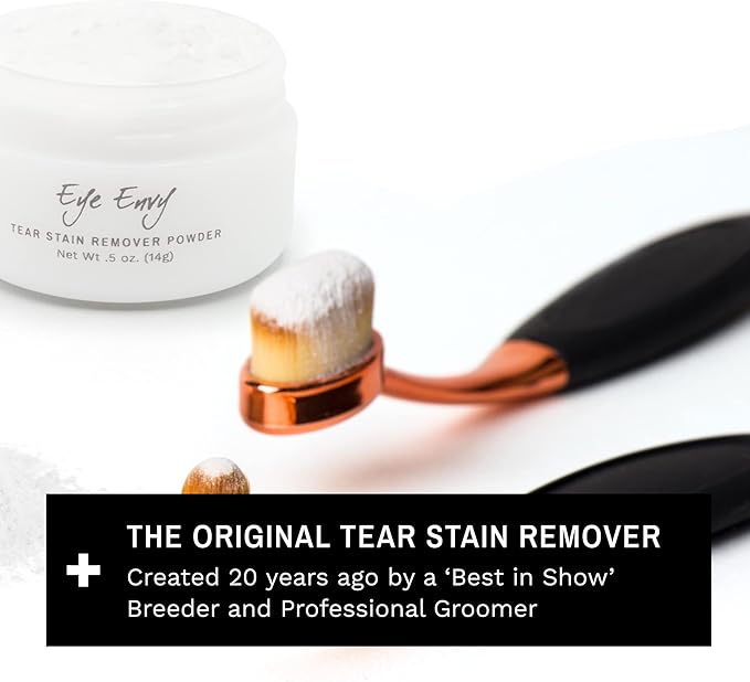 Eye Envy Tear Stain Remover Powder for Dogs & Cats |100% Natural, Safe | Apply Around Eyes to Absorb & Repel Tears | Keeps Area Dry | Treats The Cause of Staining | Effective & Non-Irritating (.5oz)