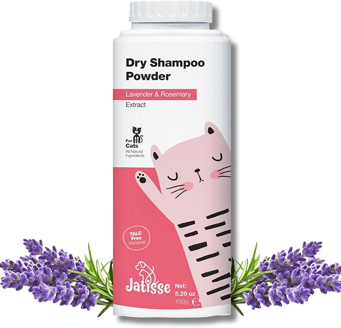 Cat Dry Shampoo Powder with Lavender and Rosemary for Cats 5.29 fl. oz| Grooming for Cat | Kitten Sensitive Skin | Cleansing and Moisturizing Perfume and Talc Free (1)