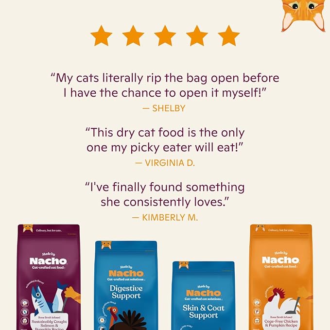 Made by Nacho Bone Broth Infused Dry Cat Kibble - Sustainably Caught Salmon and Pumpkin - Premium Grain-Friendly Cat Food 4lb Bag, Limited Ingredients