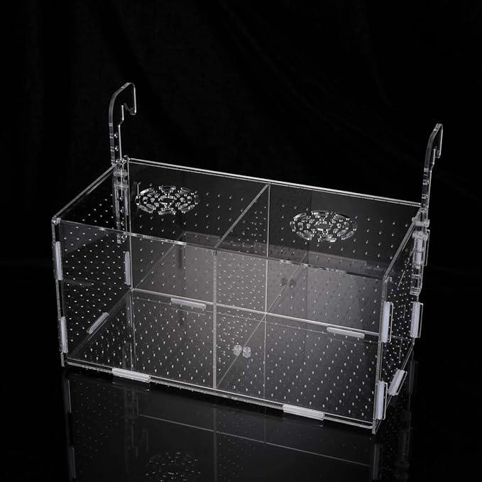 Acrylic Aquarium Fish Breeding Box, Medium Fish Isolation Box Tank for Baby Fish Shrimp Guppy Newborn Fry Shrimp Clownfish Aggressive Fish, Transparent Divider Box with Suction Cups