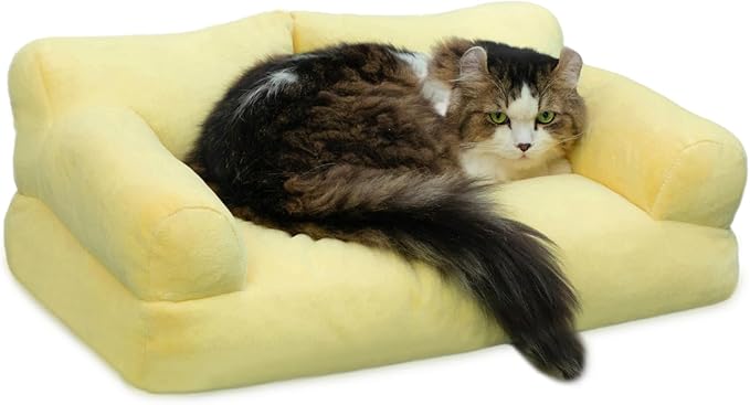 Hollypet Fluffy Plush Pet Sofa Soft Calming Pet Sofa Beds for Medium Small Cats and Dogs, Yellow