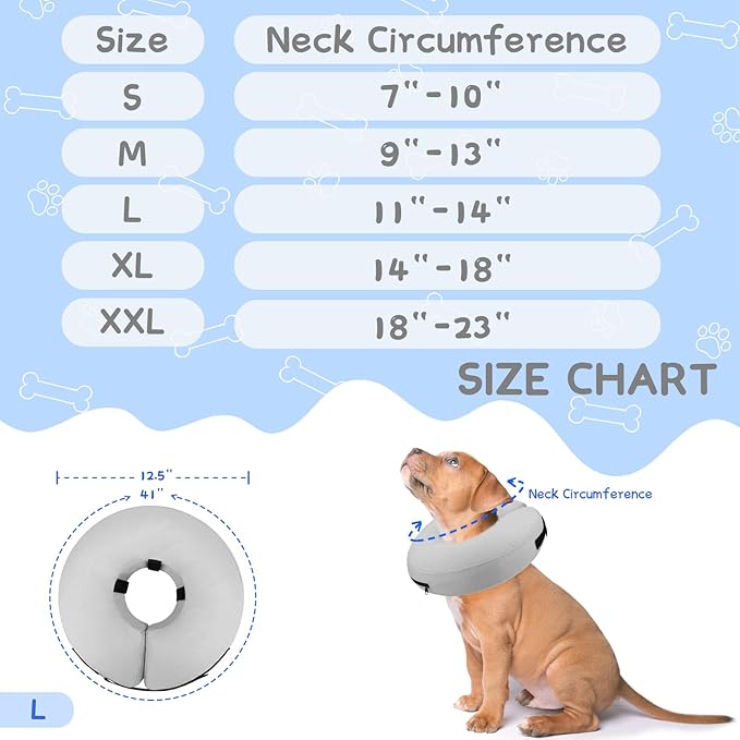 Supet Inflatable Dog Cone Collar Alternative after Surgery, Dog Neck Donut Collar Recovery E Collar to Stop Licking, Soft Dog Cone for Small Medium Large Dogs
