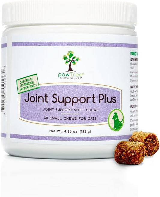 pawTree Joint & Hip Support Supplement for Cats with Glucosamine, Chondroitin, MSM, Tumeric & Green Lipped Mussels - Vitamins, Supplements & Health Essentials - All-Natural Mobility Soft Chews (Cats)