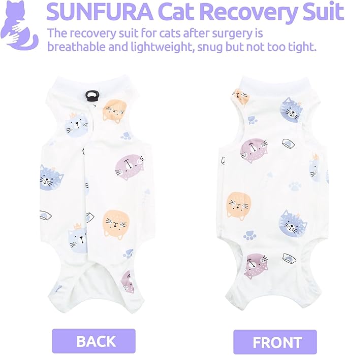 SUNFURA Cat Recovery Suit, Kitten Surgical Full Bodysuit for Abdominal Wound Protector Anti Licking After Surgery, Professional Bandages Cone E-Collar Alternative for Small Male & Female Pets