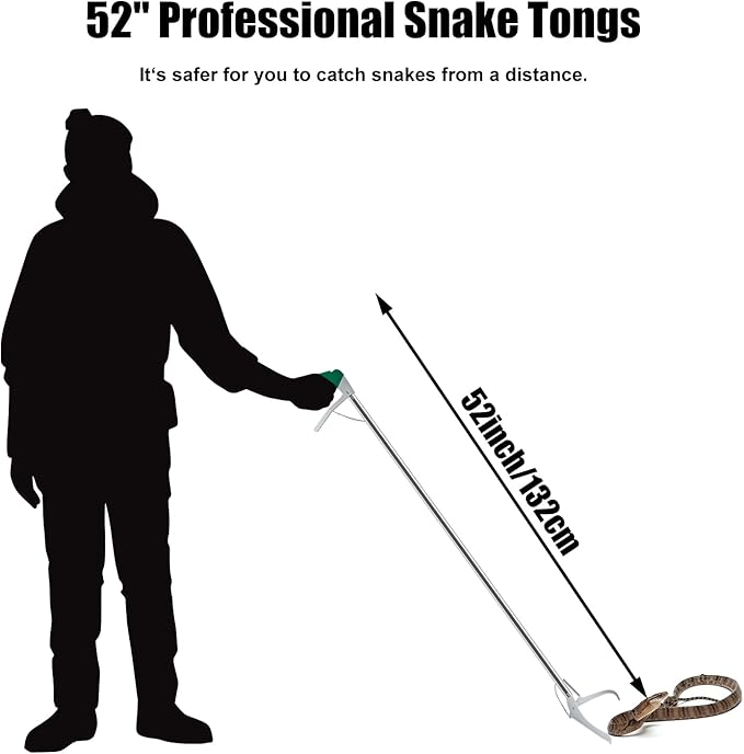 52" Extra Long Snake Tongs Reptile Grabber Catcher, Stainless Steel & Wide Jaw Pick-up Handling Tool