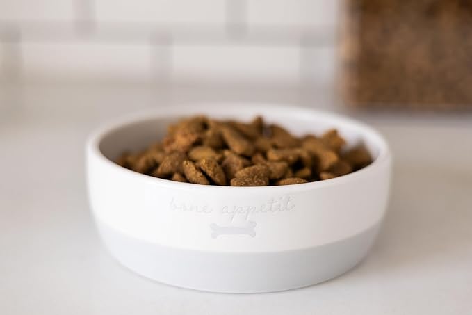 Pearhead Bone Appetit Ceramic Dog Bowl, Medium Food Or Water Bowl, Pet Dish, Microwave and Dishwasher Safe, Pet Owner Essentials, Holds 2 Cups