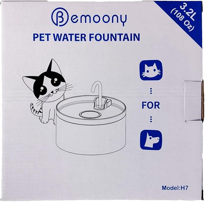 Cat Water Fountain:108oz/3.2L Cat Fountain Super Silent Pet Water Fountain - Water Fountains for Cats Indoor - Faucet Cat Fountain - Quiet Water Pump - Suitable for Cats and Dogs - BEMOONY