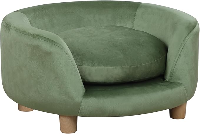 Dog Sofas and Chairs for Small Pet/Dog Sofa Chair with Soft Velvet Fabric / /Wooden Frame Cat Sofa Chair/Dog Sofa Bed with Washable Cushion for Small Dog Rest Using (green)