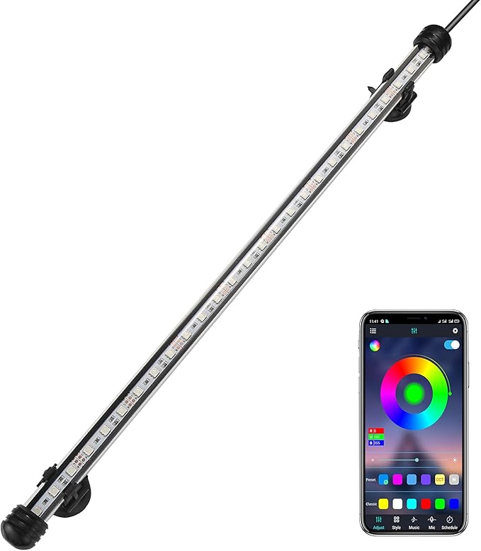 GreenSun Fish Tank Aquarium Light: Submersible Led Lamp - 19 Inch Waterproof Strip Spotlight with APP Control