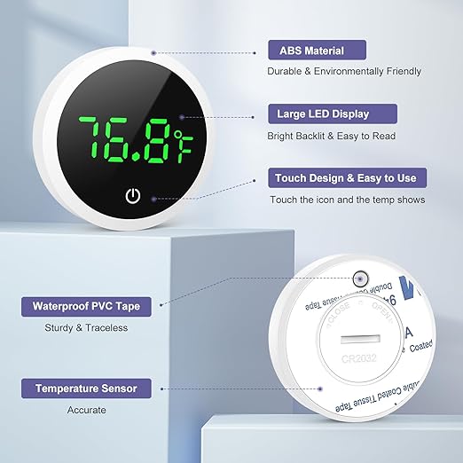 JXTZ Aquarium Thermometer, Mini Digital LED Fish Tank Thermometer with High Precision, Touch Wake-up, Range of 32℉-140°F, Water Thermomete for Freshwater Marine Aquariums