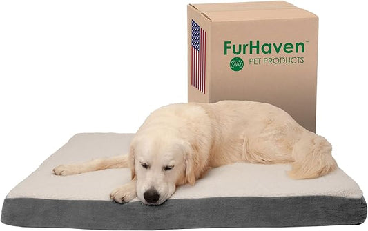 Furhaven Orthopedic Dog Bed for Large Dogs w/ Removable Washable Cover, For Dogs Up to 95 lbs - Sherpa & Suede Mattress - Gray, Jumbo/XL