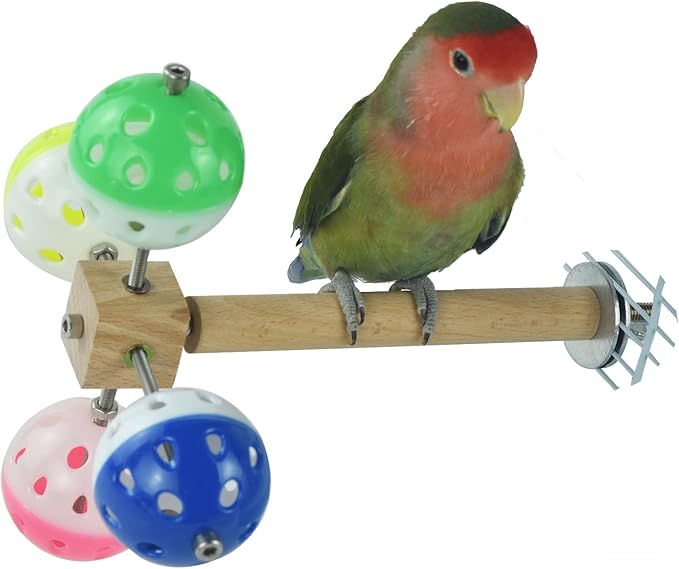 2pcs Bird Cage Perch Toys with Rotating Foraging Bell Balls,Parakeets Feeder Stand Parrot Treat Food Holder,Creative Spinner Toy for Budgies, Cockatiels,Parrotlets,Lovebirds,Ringnecs, Conures