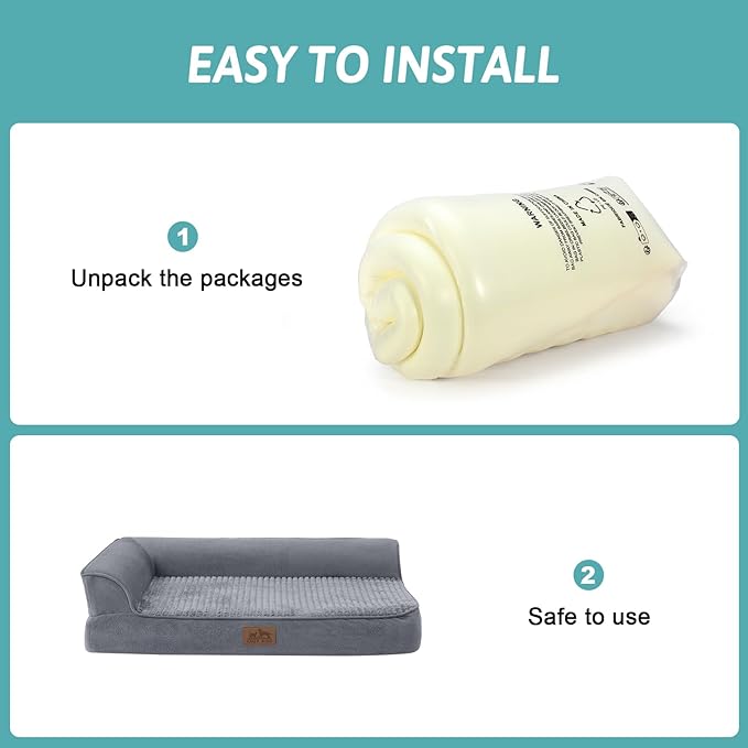 Orthopedic Dog Bed for Medium Sized Dogs,Waterproof Dog Sofa Beds with Sides, Supportive Foam Pet Couch Bed with Removable Washable Cover,Waterproof Lining and Nonskid Bottom,Grey(L-Shaped)