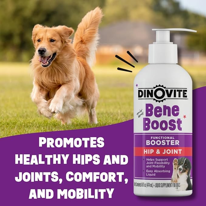 Dinovite BeneBoost Hip & Joint Liquid Food Topper for Dogs - Glucosamine Supplement - Joint Mobility Meal Topper - 16 oz