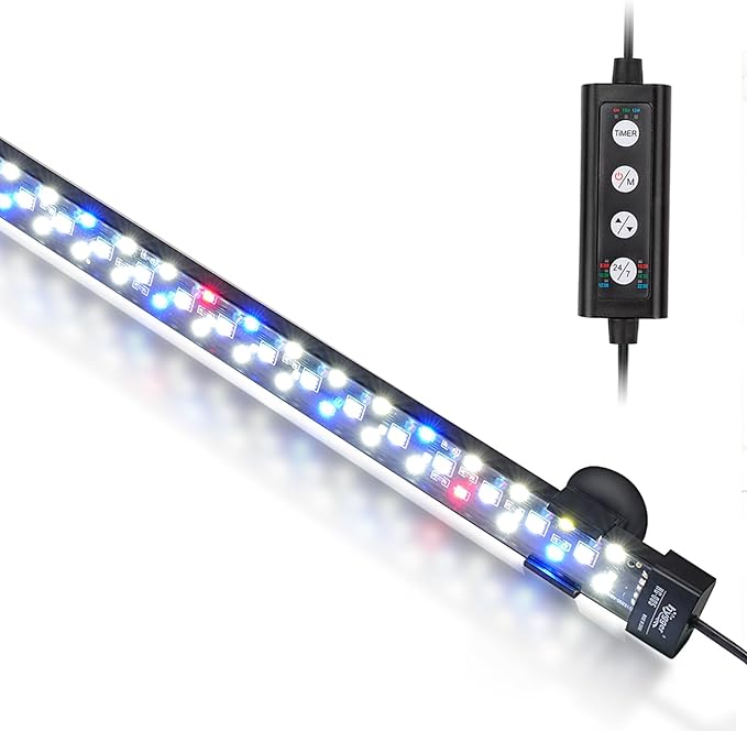 hygger 24/7 Mode Submersible Aquarium LED Light, Full Spectrum Hidden Fish Tank Light with 3 Rows Beads 7 Colors Auto On Off Sunrise-Daylight-Moonlight, Adjustable Timer Brightness (23.6in 14W)