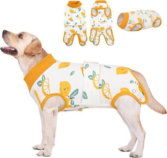 AOFITEE Dog Recovery Suit, Dog Surgical Recovery Suit for Female Dogs Male Dogs, Cozy Dog Onesie for Surgery, Cone E-Collar Alternative, Anti Licking Dog Surgical Shirt with Pee Hole, Lemon 2XL