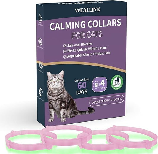 4 Packs Calming Collar for Cats Glow in The Dark, Cat Calming Collar Anti Anxiety Aggression Stress Pheromone Collar for Cats with 60 Days Long-Lasting Effect, Adjustable for Most Cat