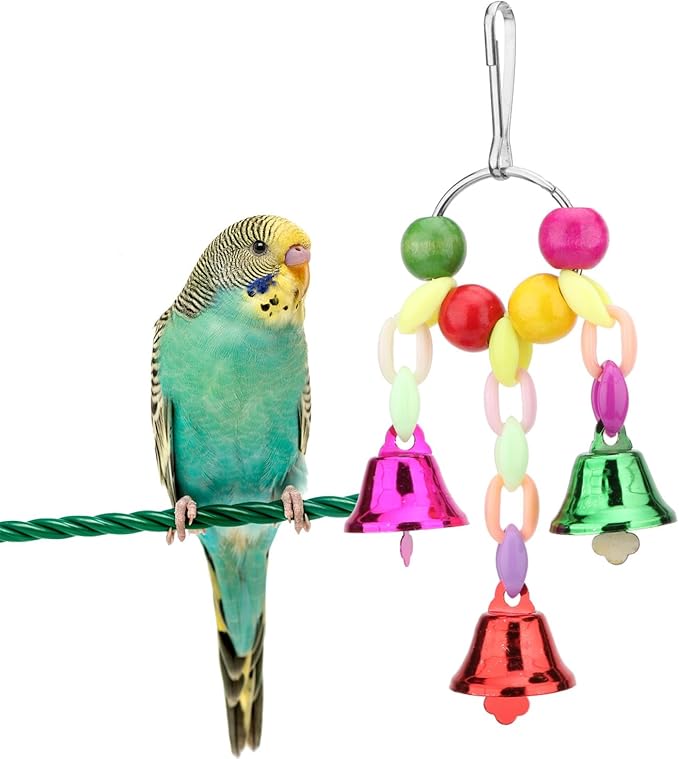 Hypeety Birds Cage Accessory Parrot Macaw Chew Bell Toys Colorful Swing Hanging Toy (B)