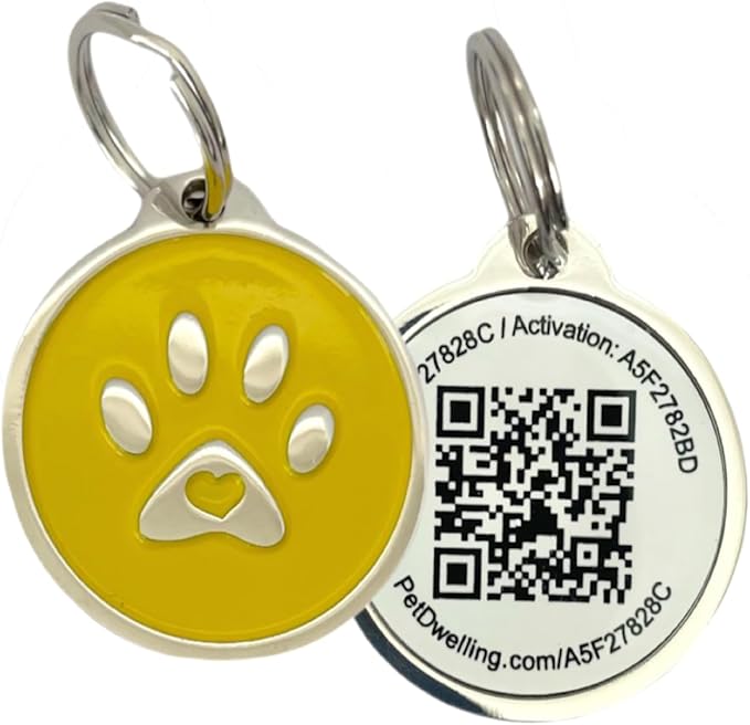 Premium Pet ID Tag for Dogs and Cats: Easy Scan QR Code, Instant Online Pet Profile Access, & Scan Location Alerts(Yellow Paw)