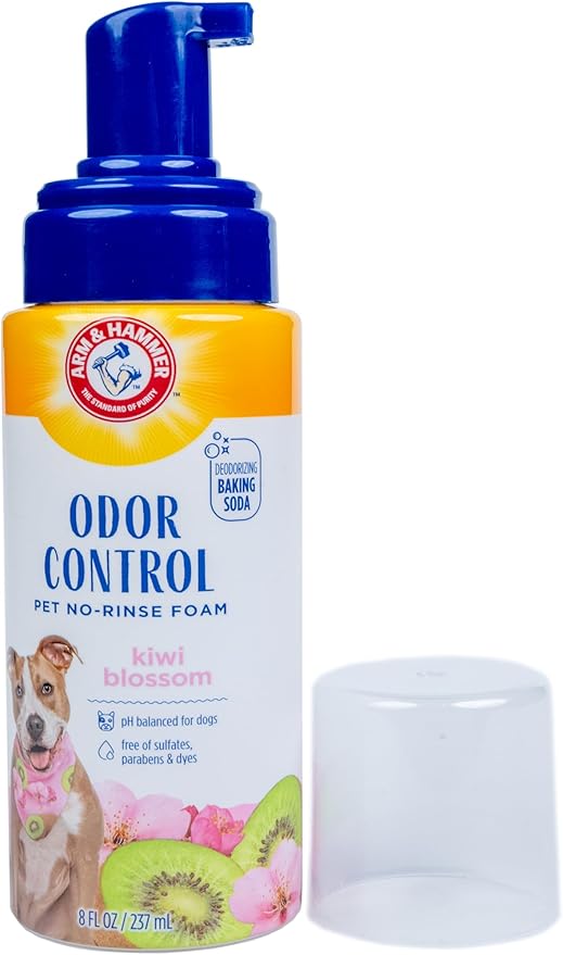 Arm & Hammer for Pets Odor Control Pet No-Rinse Foam with Baking Soda, Kiwi Blossom Scent, 8oz; Best Odor Eliminating Foam for Dogs and Puppies; Arm and Hammer Baking Soda Waterless Dog Deodorizer