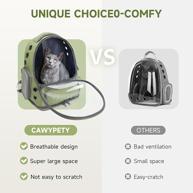 Cat Backpack Carrier, Breathable Cat Carrier Large Space Bubble Pet Backpack for Kitty Small Dog up to 15lbs, Transparent & Foldable Pet Carrier for Travel Hiking