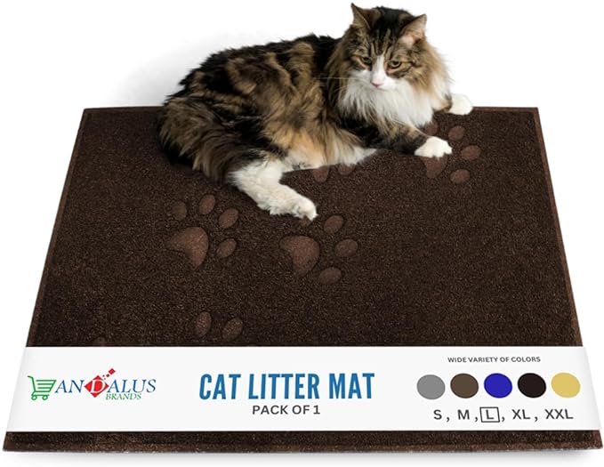 Andalus Large Cat Litter Mat, Pack of 1 - Waterproof, Non-Slip & Easy to Clean Cat Litter Box Mat for Extra Efficient Pet Litter-Trapping, Brown (30” X 18”)