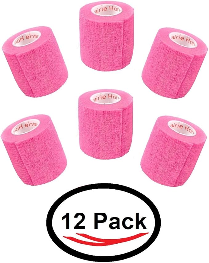 2 Inch Vet Wrap Tape Bulk (Neon Pink) (Pack of 12) Self Adhesive Adherent Adhering Flex Bandage Grip Roll for Dog Cat Pet Horse