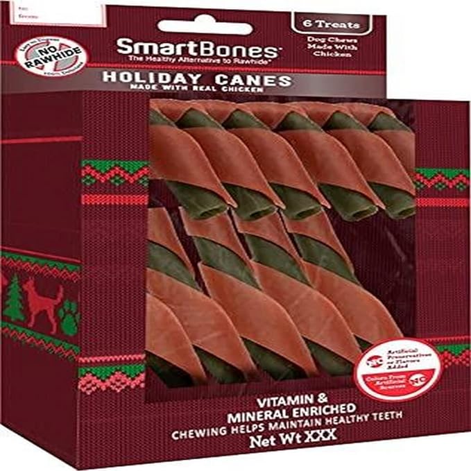 SmartBones Holiday Canes, 6 Count, Made with Real Chicken, Rawhide-Free Chews for Dogs