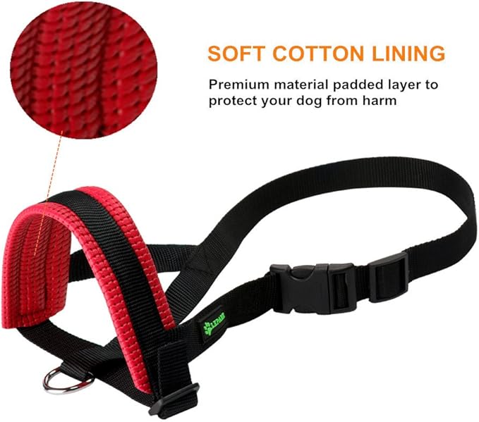 Nylon Dog Muzzle for Small,Medium,Large Dogs Prevent from Biting,Barking and Chewing,Adjustable Loop(XXL/Red)