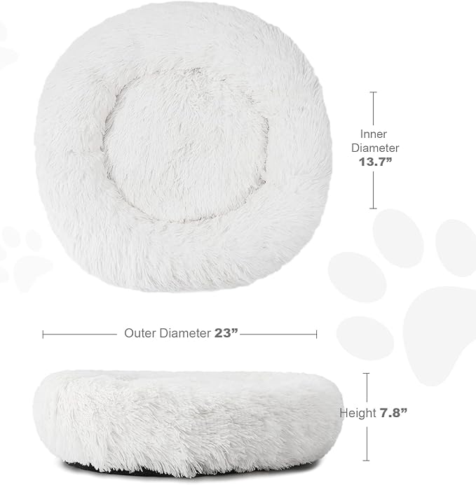 Aurako Cat Bed Dog Bed Round Cushion Pet Bed Mat Ultra Soft Plush Donut Sofa Comfortable Pillow Machine Washable Pet Cuddle Beds for Kitten Small Medium Large Dogs Cats 23" Milky White