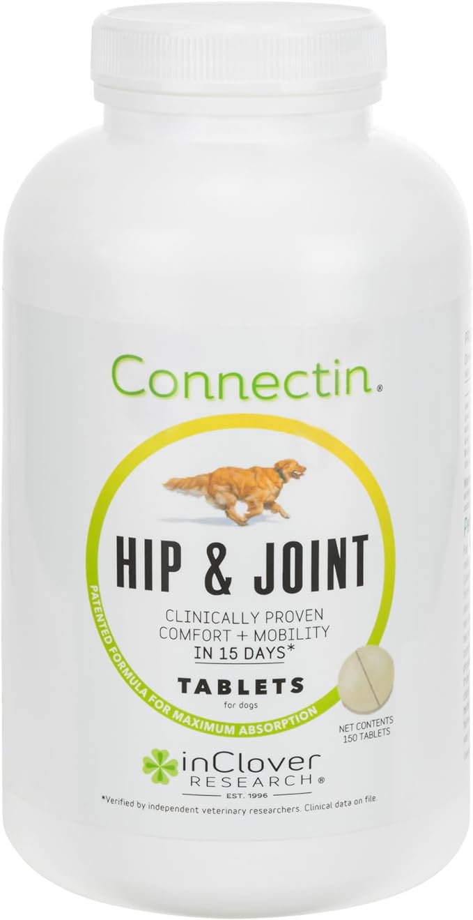 InClover Connectin Hip and Joint Supplement for Dogs. Combines Glucosamine, Chondroitin and Hyaluronic Acid with Herbs for Comfort and Mobility