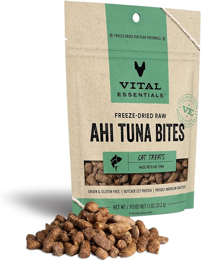 Vital Essentials Freeze Dried Raw Cat Treats, Ahi Tuna Bites, 1.1 oz