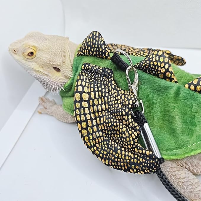 Bearded Dragon Harness Leash Soft Cotton Dinosaur Reptile Lizard Leash for Amphibians Small Pet Animals (Green)