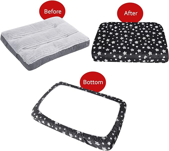 Dog Bed Covers Replacement Washable Pet Hair Easy to Remove, Waterproof Dog Bed Covers Noiseless Quilted, Pet Bed Cover Lovely Black Star Print, Puppy Bed Cover 35x44 Inches, for Dog/ Cat, Cover Only