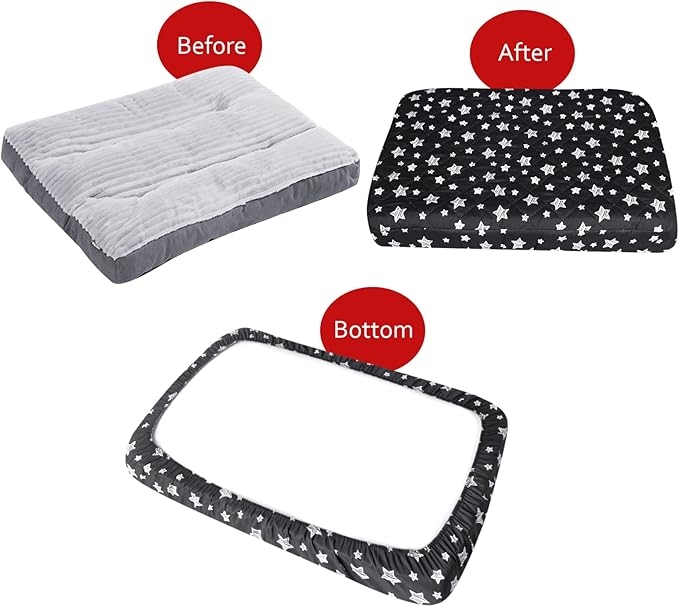 Dog Bed Covers Replacement Washable Pet Hair Easy to Remove, Waterproof Dog Bed Covers Noiseless Quilted, Pet Bed Cover Lovely Black Star Print, Puppy Bed Cover 29x41 Inches, for Dog/ Cat, Cover Only